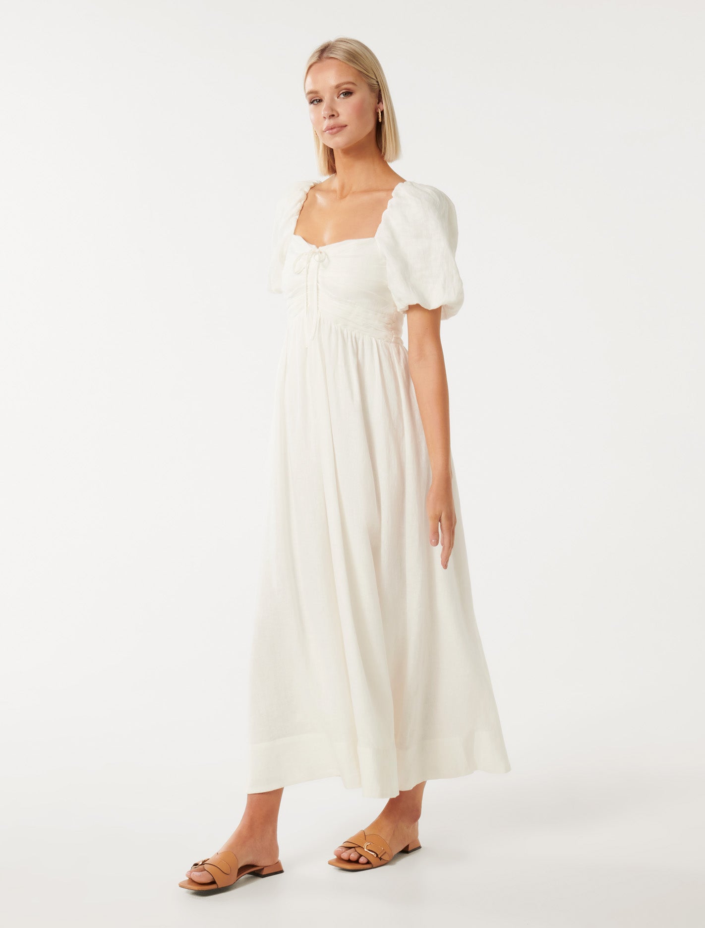 Destiny Ruched Bodice Midi Dress Porcelain