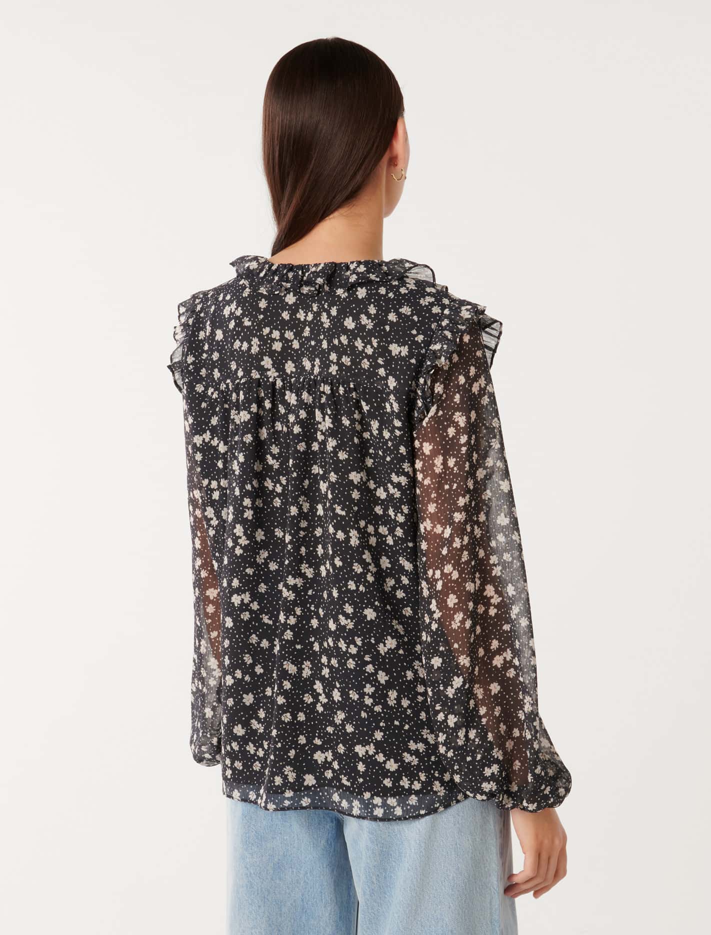 Cody Ruffle Pintuck Blouse Navy Foley Ditsy