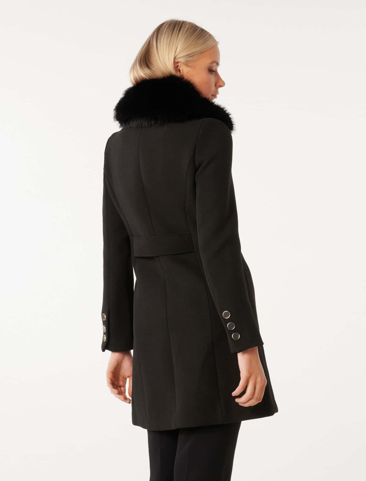 Susie Faux Fur Collar Dolly Coat Black