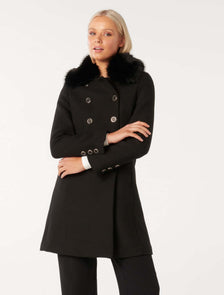 Susie Faux Fur Collar Dolly Coat Black