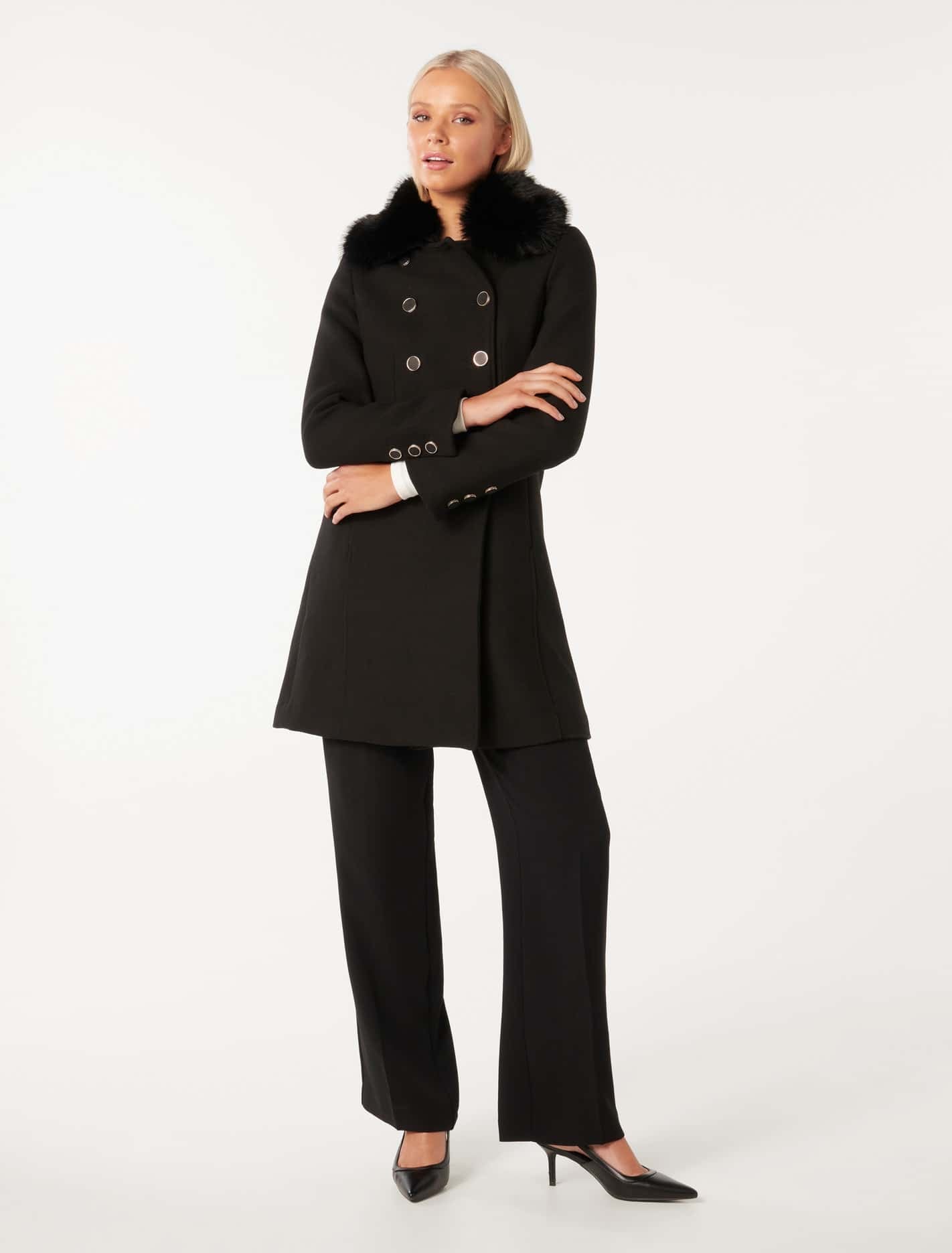 Susie Faux Fur Collar Dolly Coat Black – Ever New