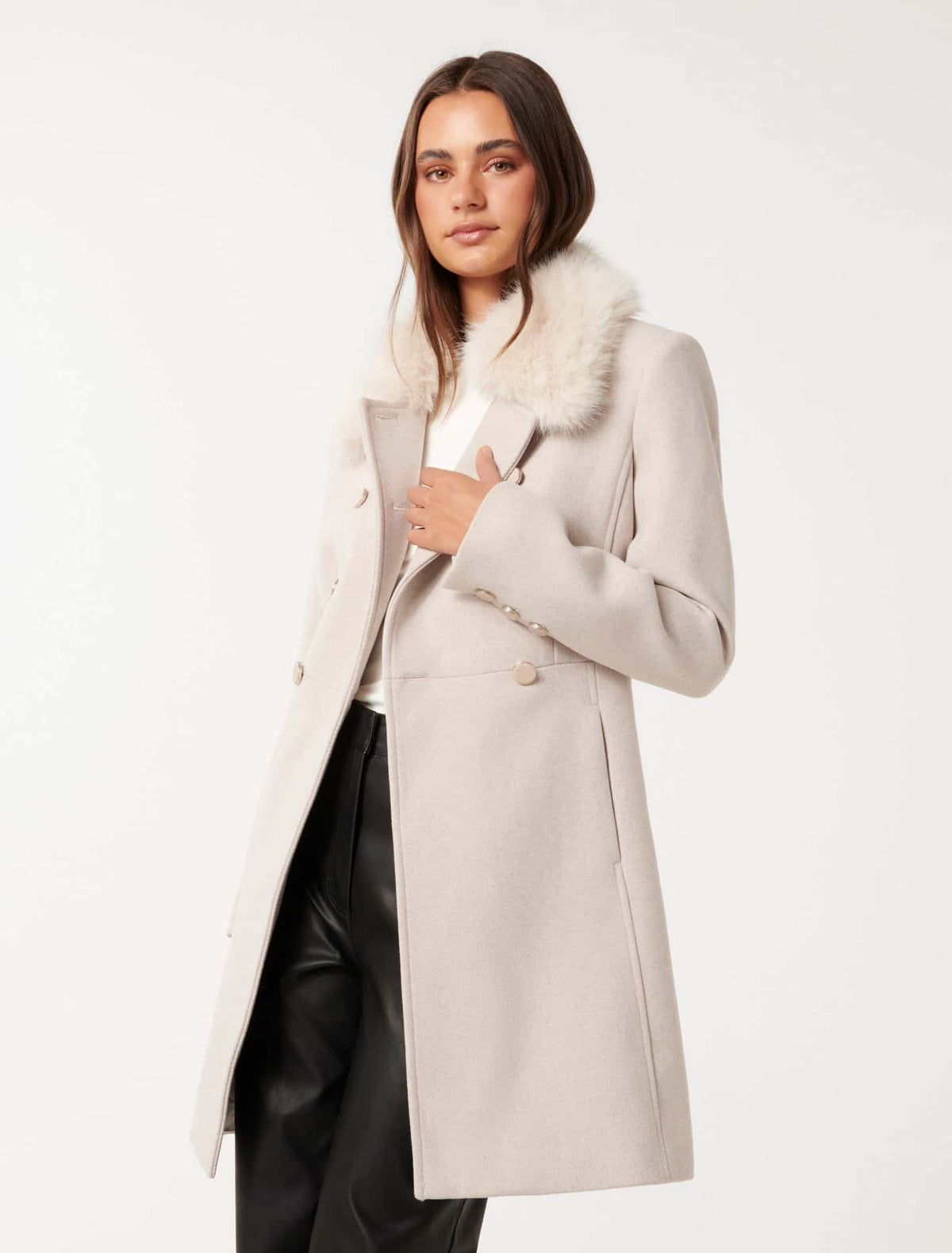 Susie Faux Fur Collar Dolly Coat Mink Marle