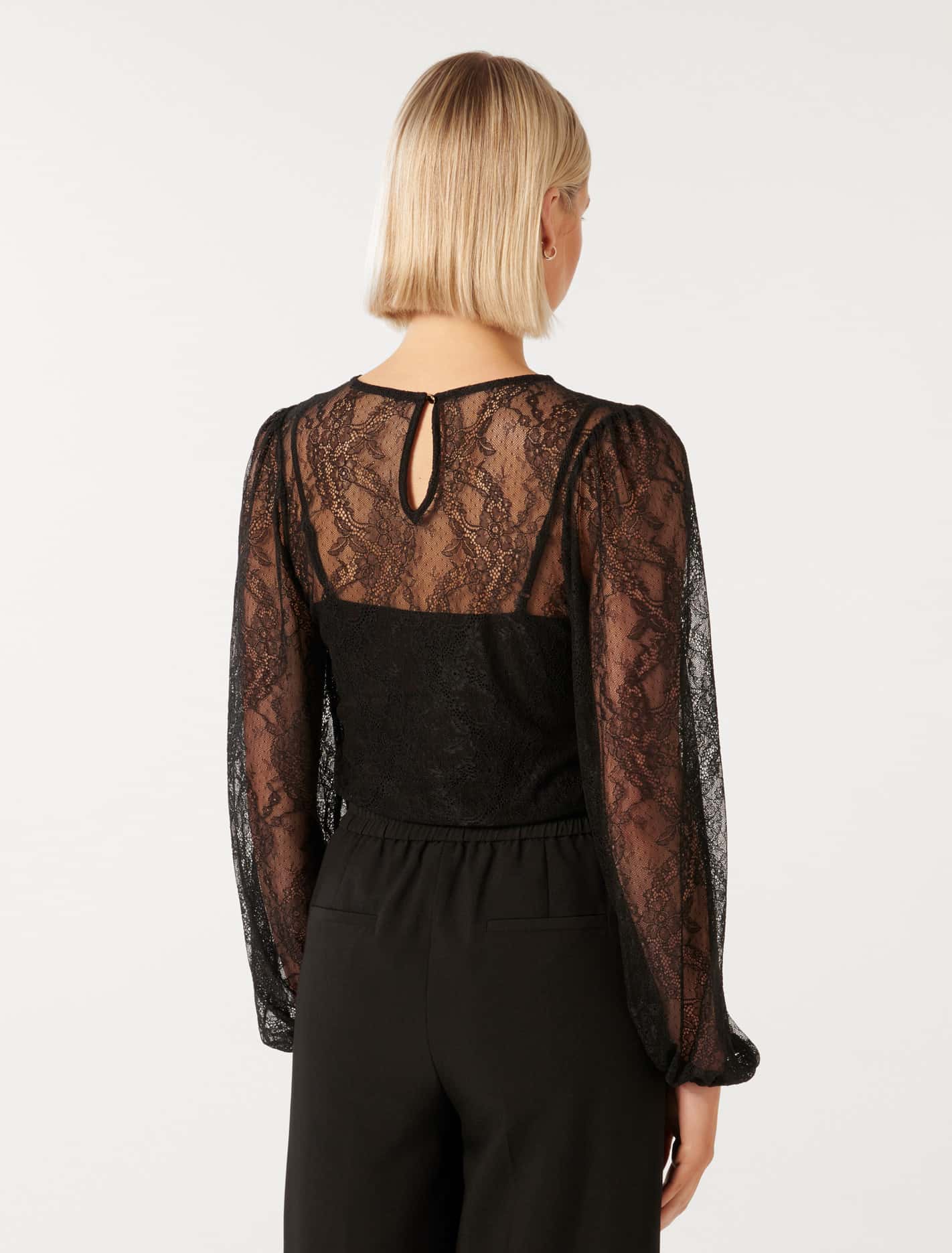 Alexis Round Neck Lace Top Black