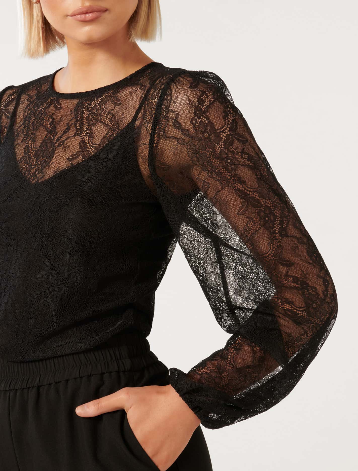 Alexis Round Neck Lace Top Black