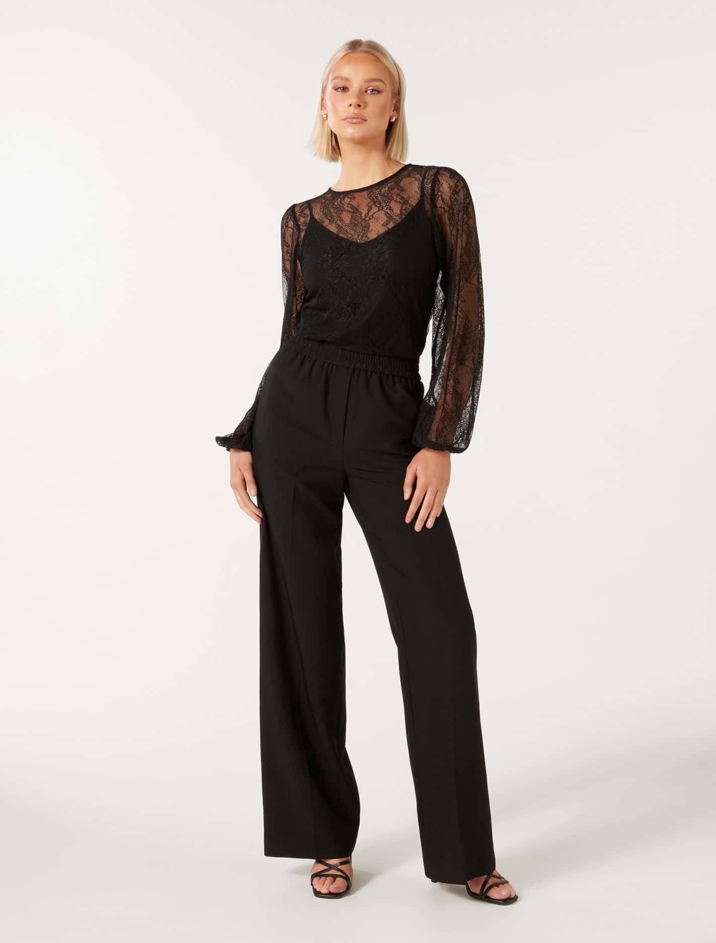 Alexis Round Neck Lace Top Black