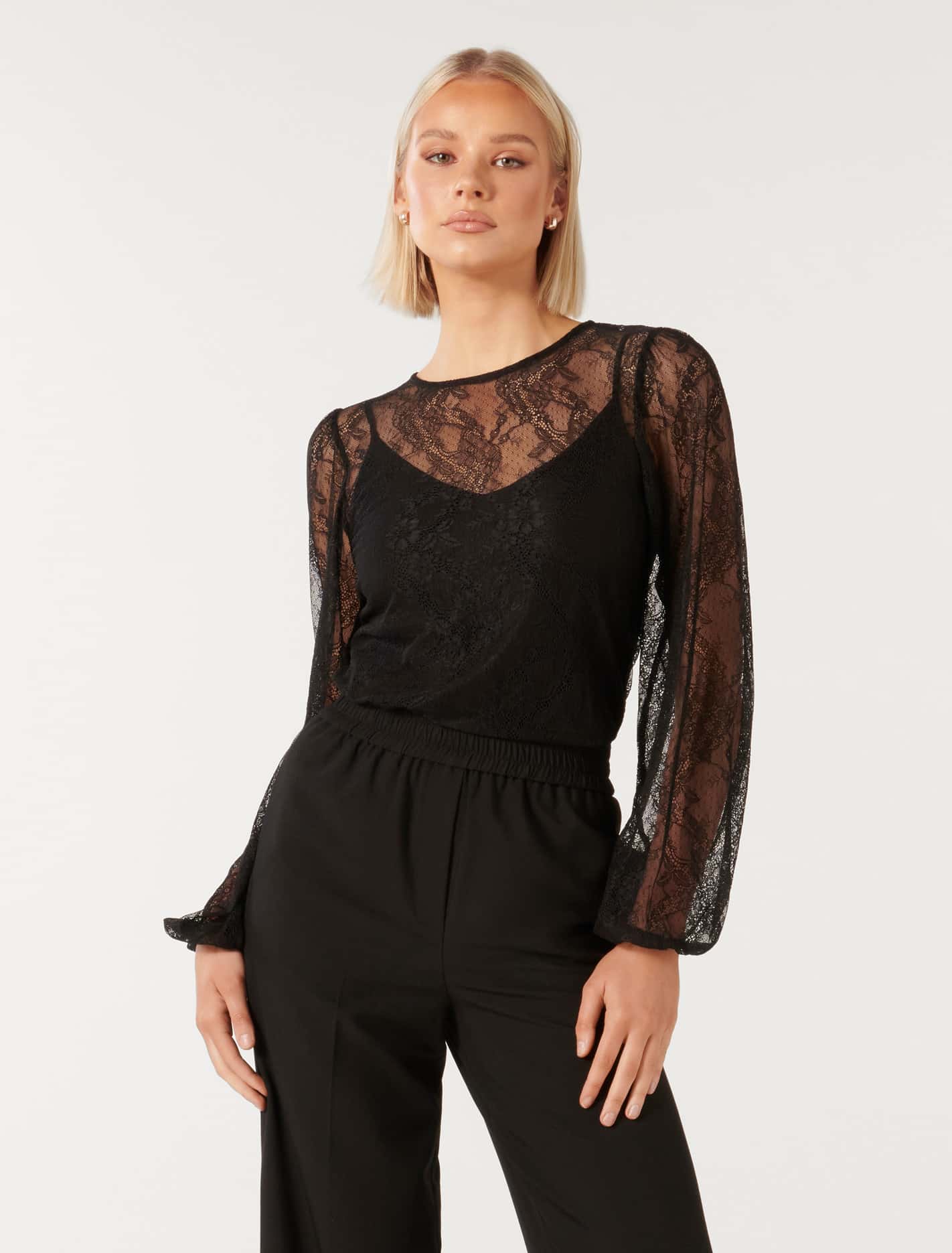 Alexis Round Neck Lace Top Black