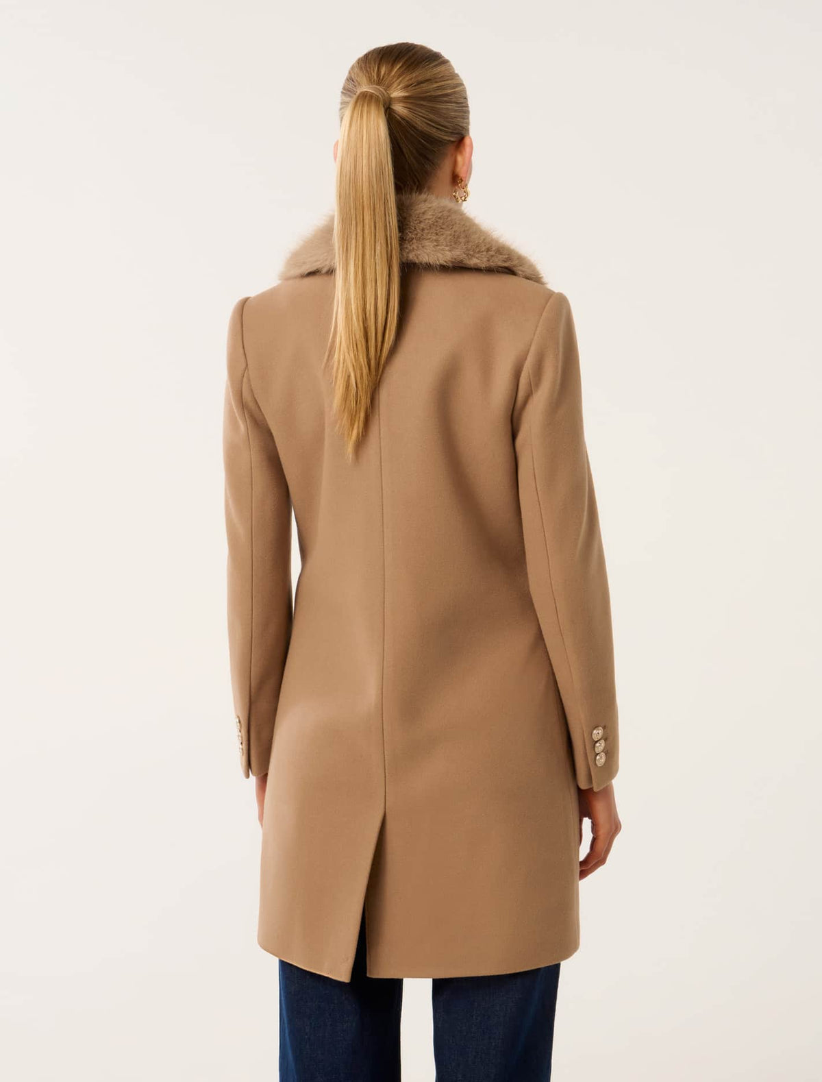 Lucinda Short Fur Collar Coat Mid Camel