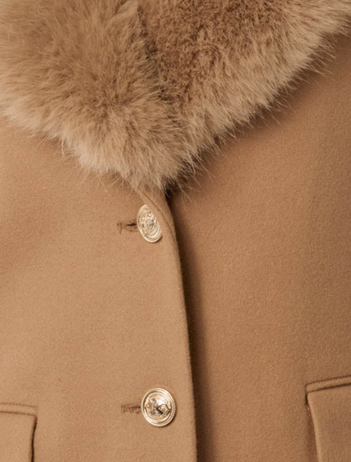 Lucinda Short Fur Collar Coat Mid Camel