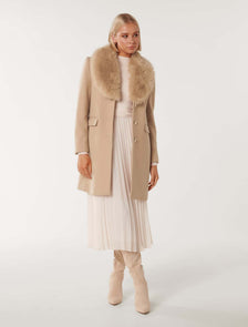 Lucinda Short Fur Collar Coat Camel