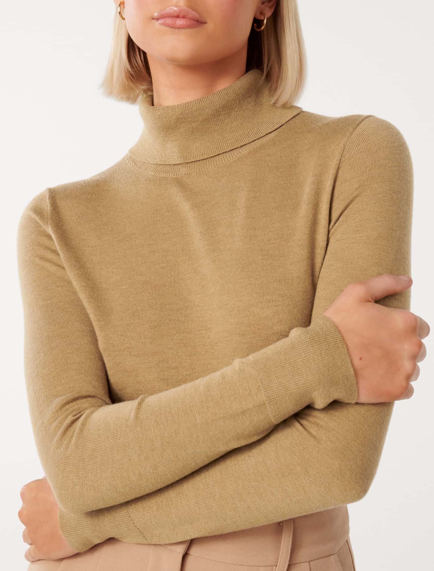 Sarah Layering Roll Neck Knit Top Camel