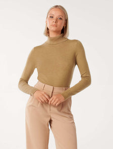 Sarah Layering Roll Neck Knit Top Camel