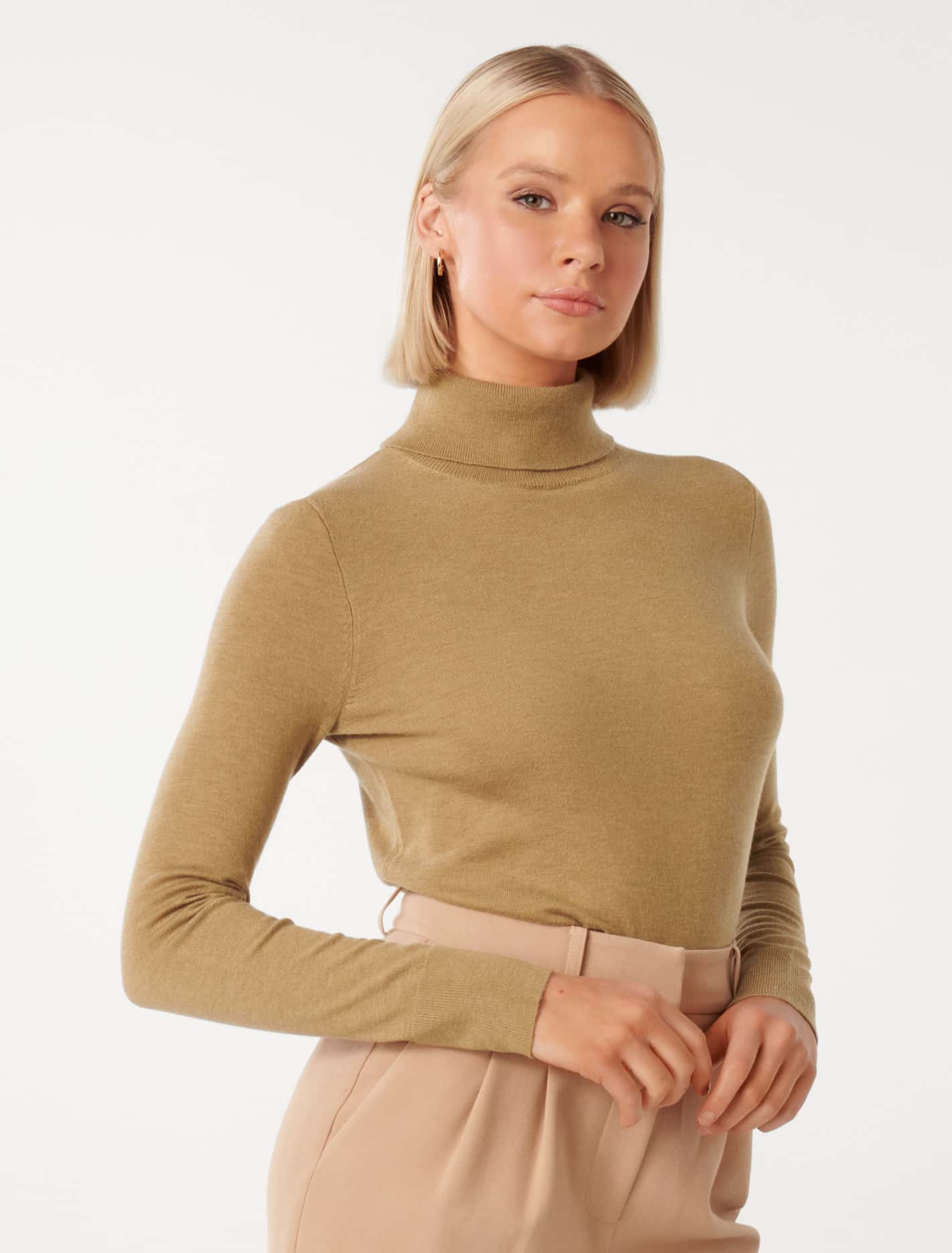 Sarah Layering Roll Neck Knit Top Camel