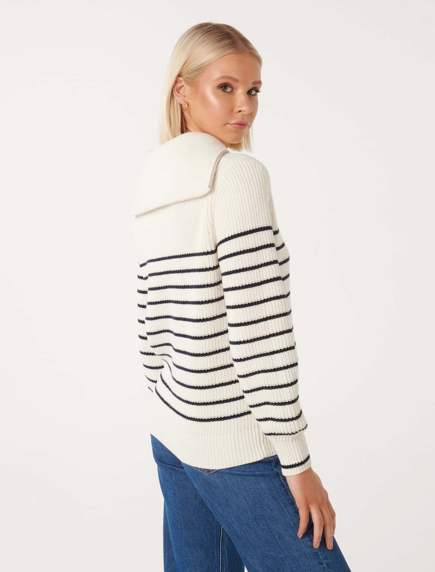 Danielle Quarter Zip Knit Jumper Cream/ Navy Stripe