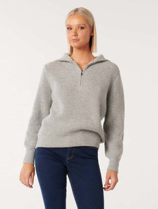Danielle Quarter Zip Knit Jumper Grey