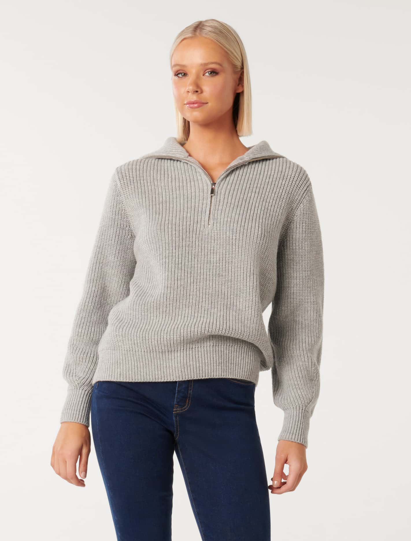 Danielle Quarter Zip Knit Jumper Grey