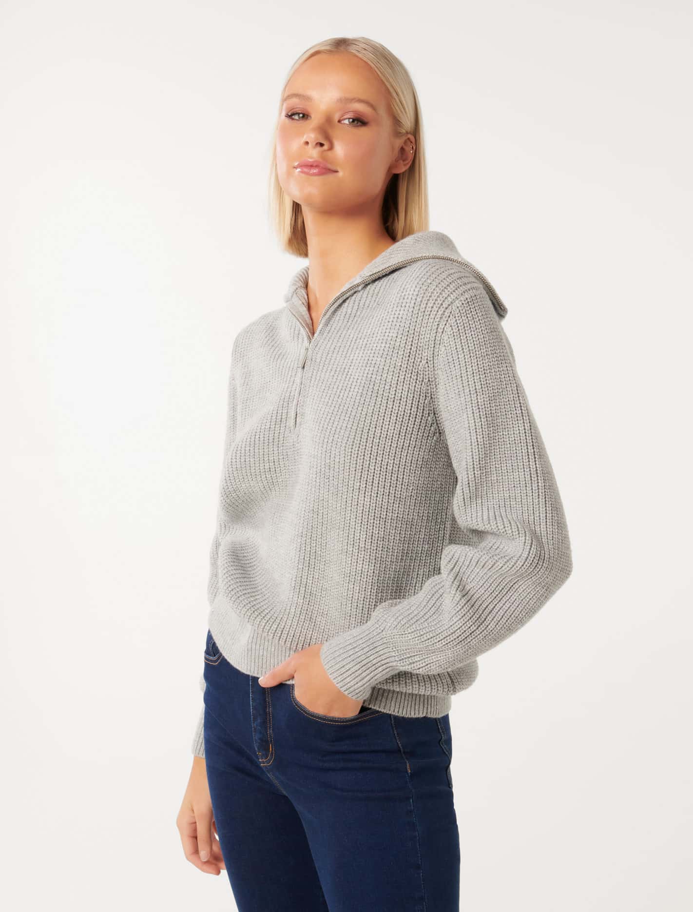 Danielle Quarter Zip Knit Jumper Grey