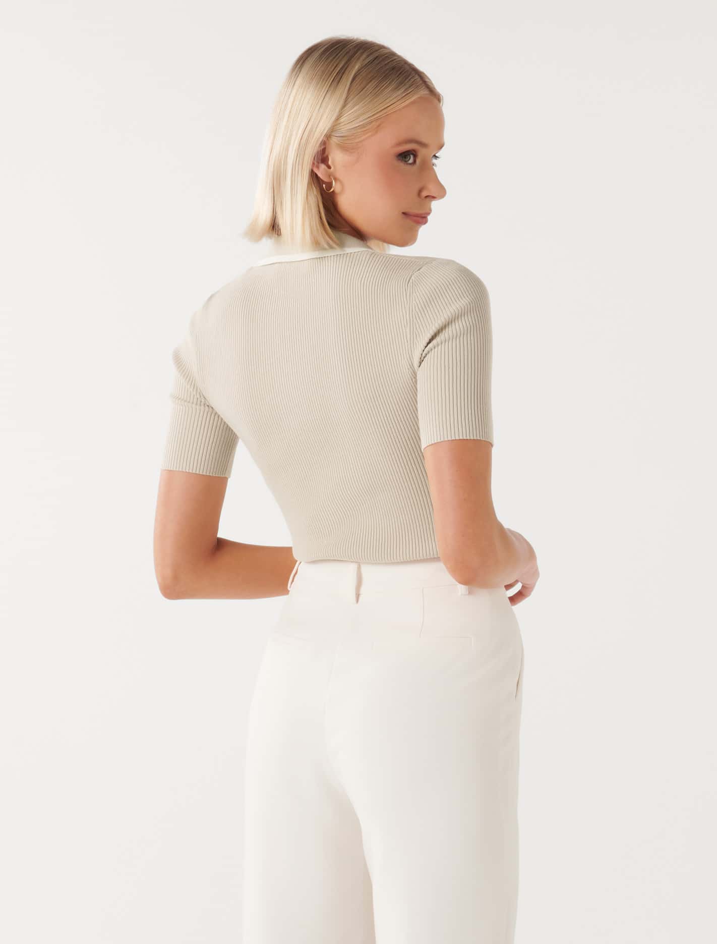 Jo Collar Knit Polo Sand / Porcelain