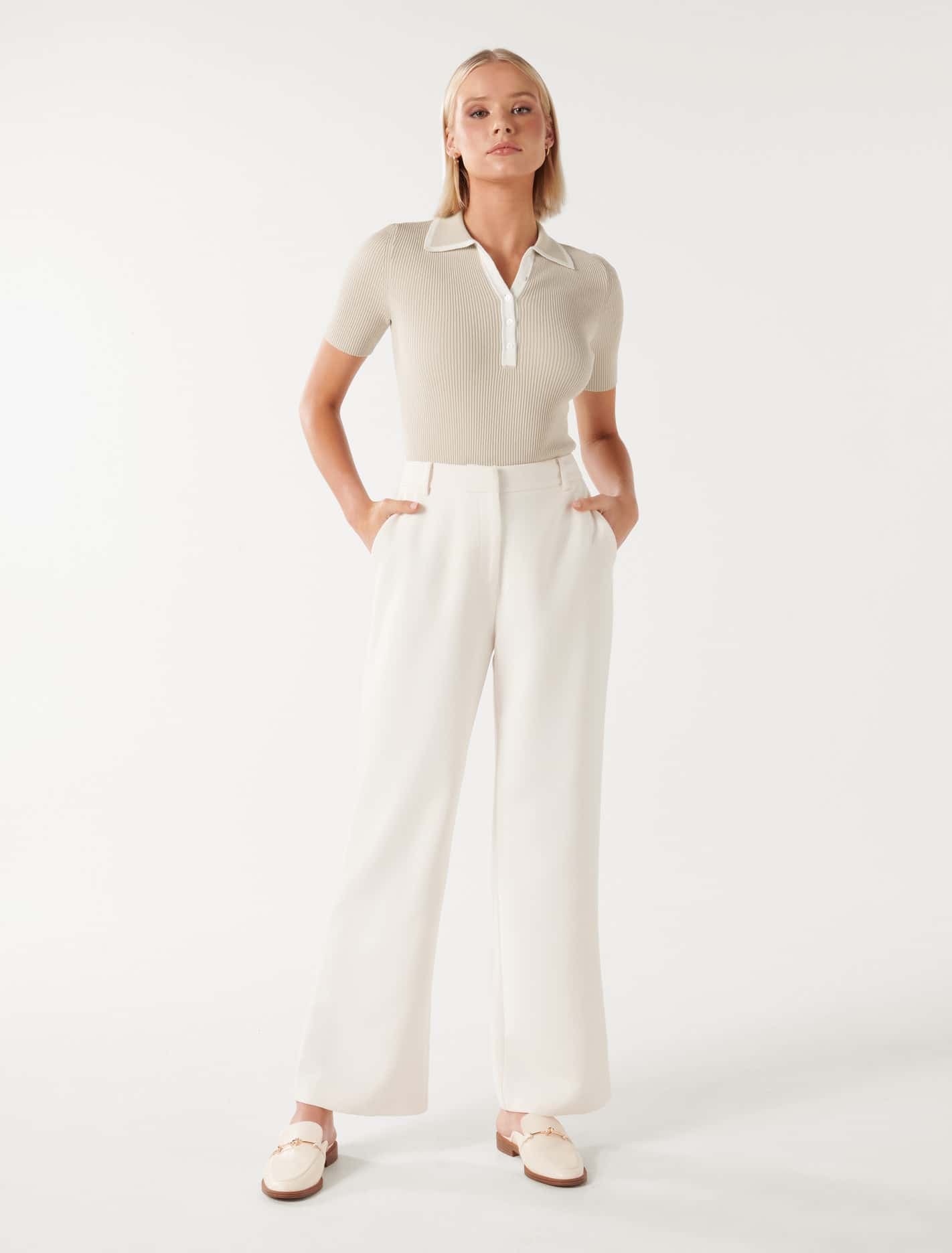 Jo Collar Knit Polo Sand / Porcelain
