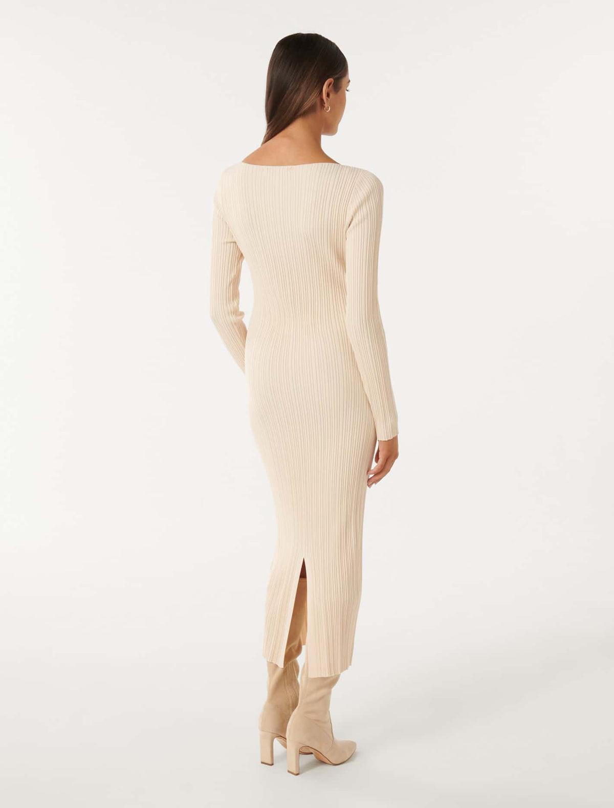 Evie Petite Long Sleeve Rib Knit Dress Sandstone
