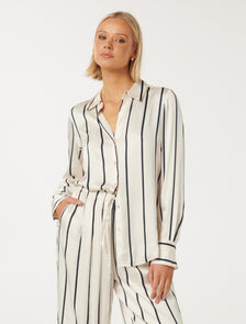 Harvey Notched Neck Satin Shirt Arbory Stripe