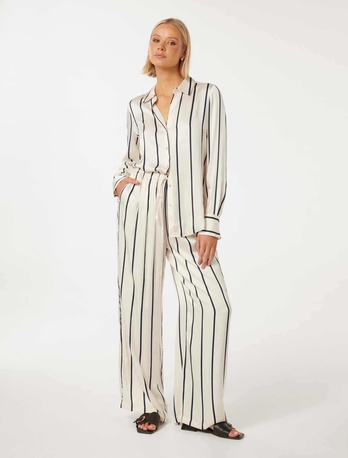 Harvey Notched Neck Satin Shirt Arbory Stripe
