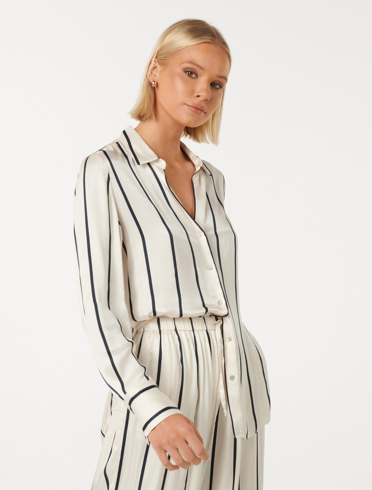 Harvey Notched Neck Satin Shirt Arbory Stripe