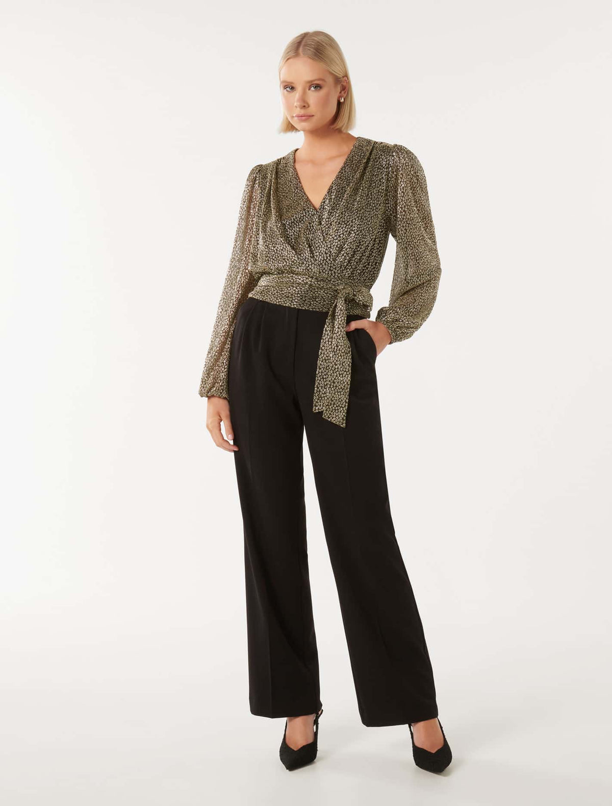 Swathi Tie Wrap Blouse Black & Gold