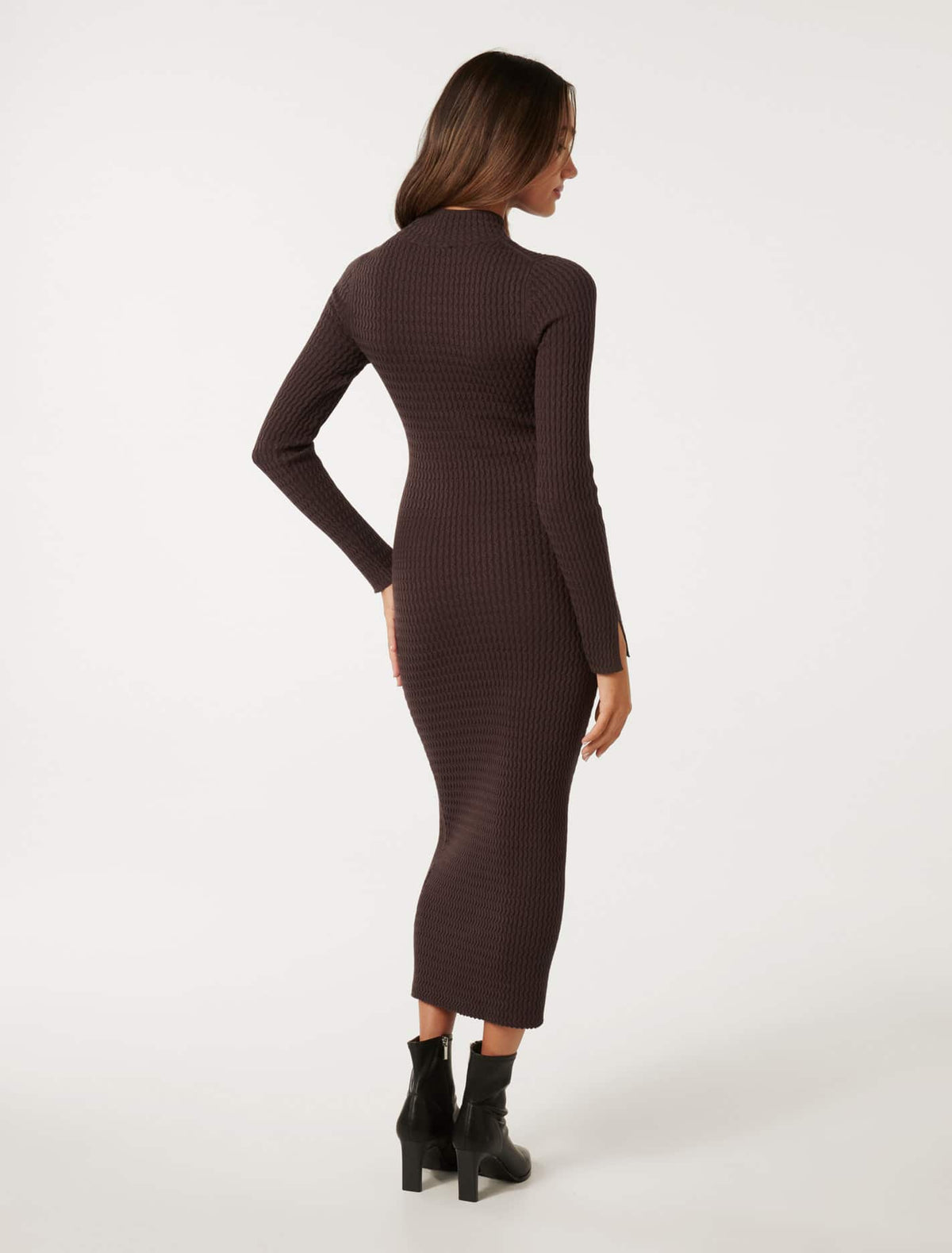 Georgia Petite Textured Knit Dress Chocolate