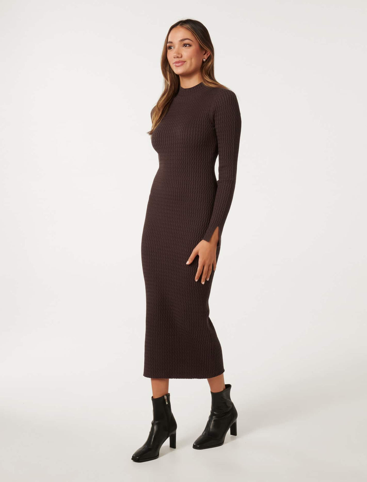 Georgia Petite Textured Knit Dress Chocolate