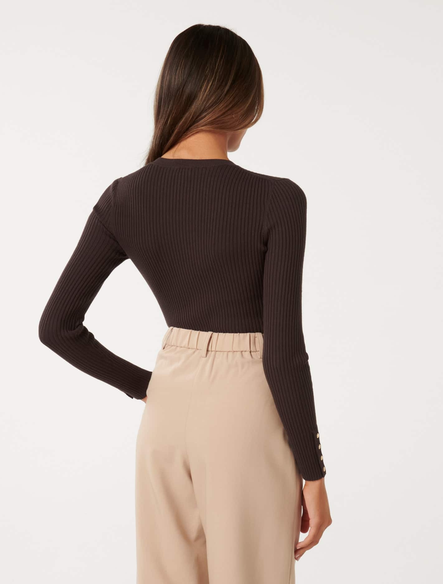 Sienna Petite Rib Knit Top Chocolate