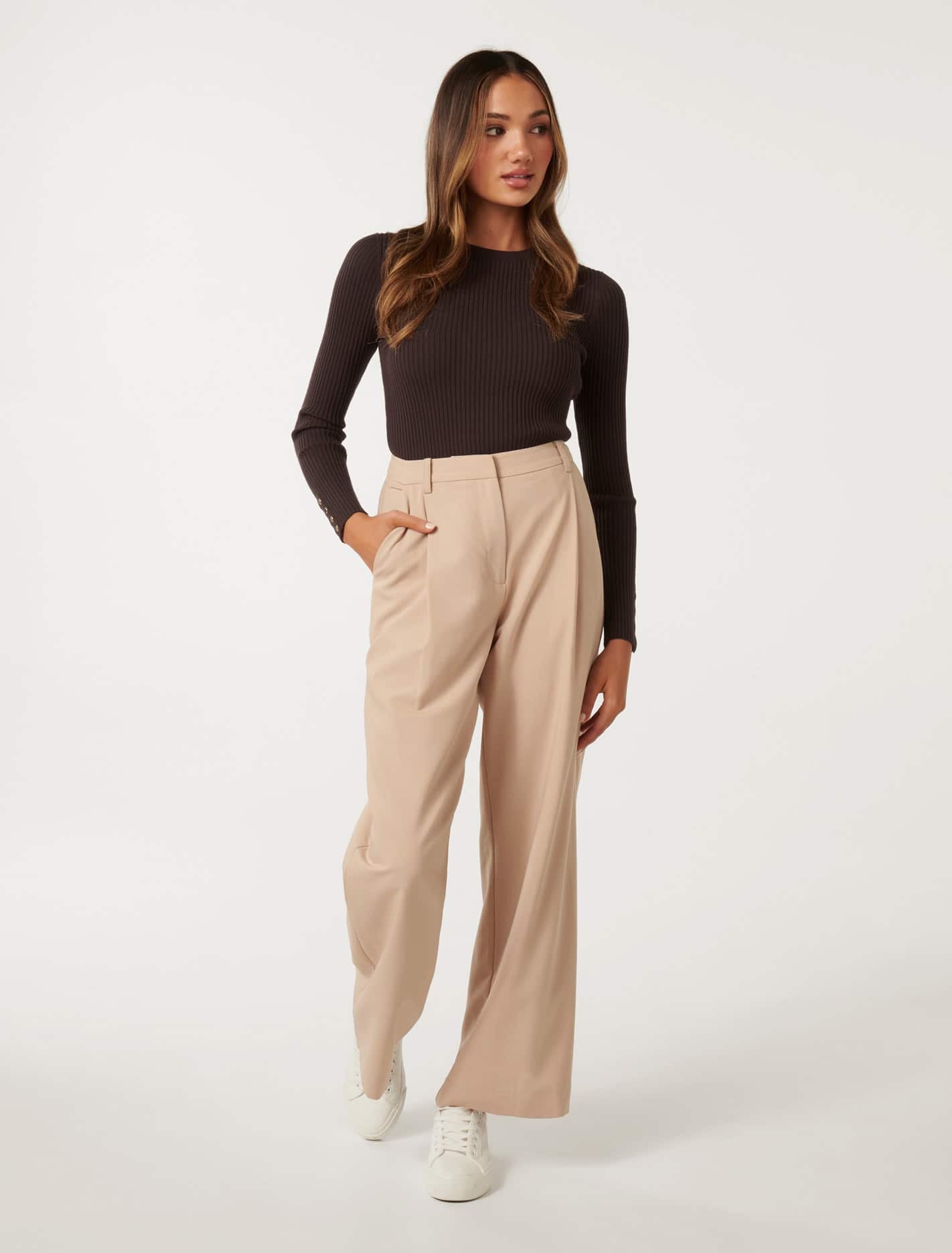 Sienna Petite Rib Knit Top Chocolate