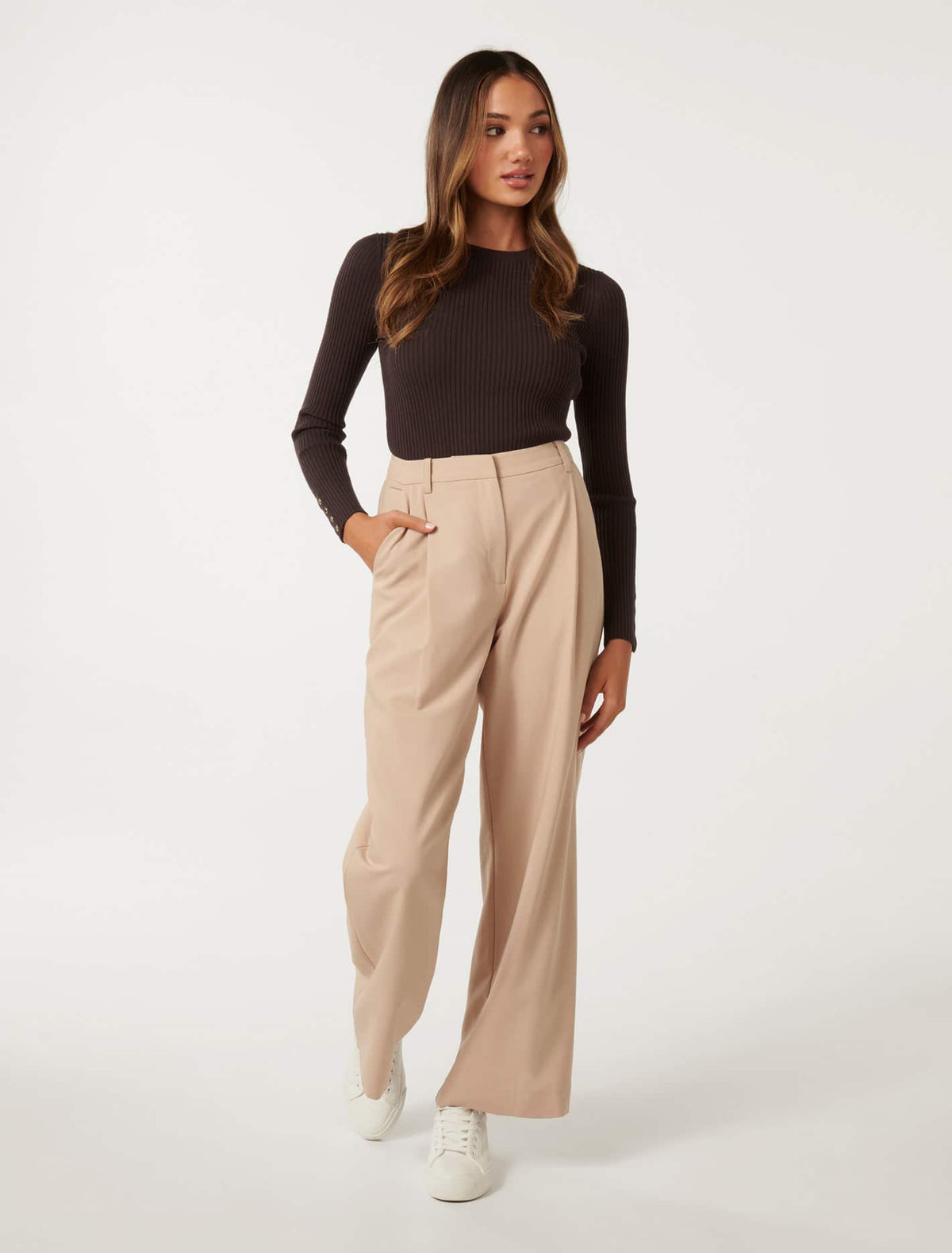 Sienna Petite Rib Knit Top Chocolate