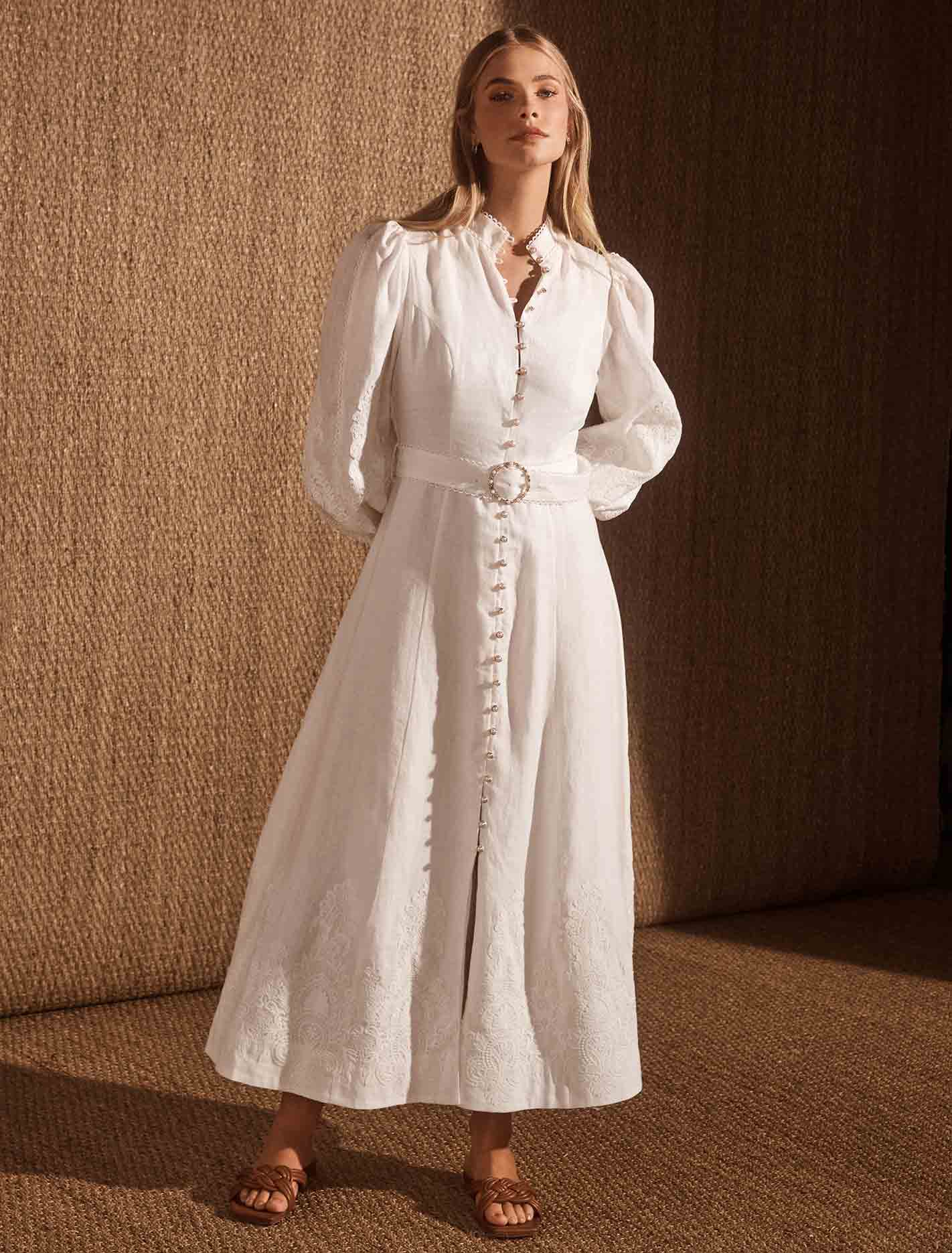 Allegra Lace Detail Midi Ivory