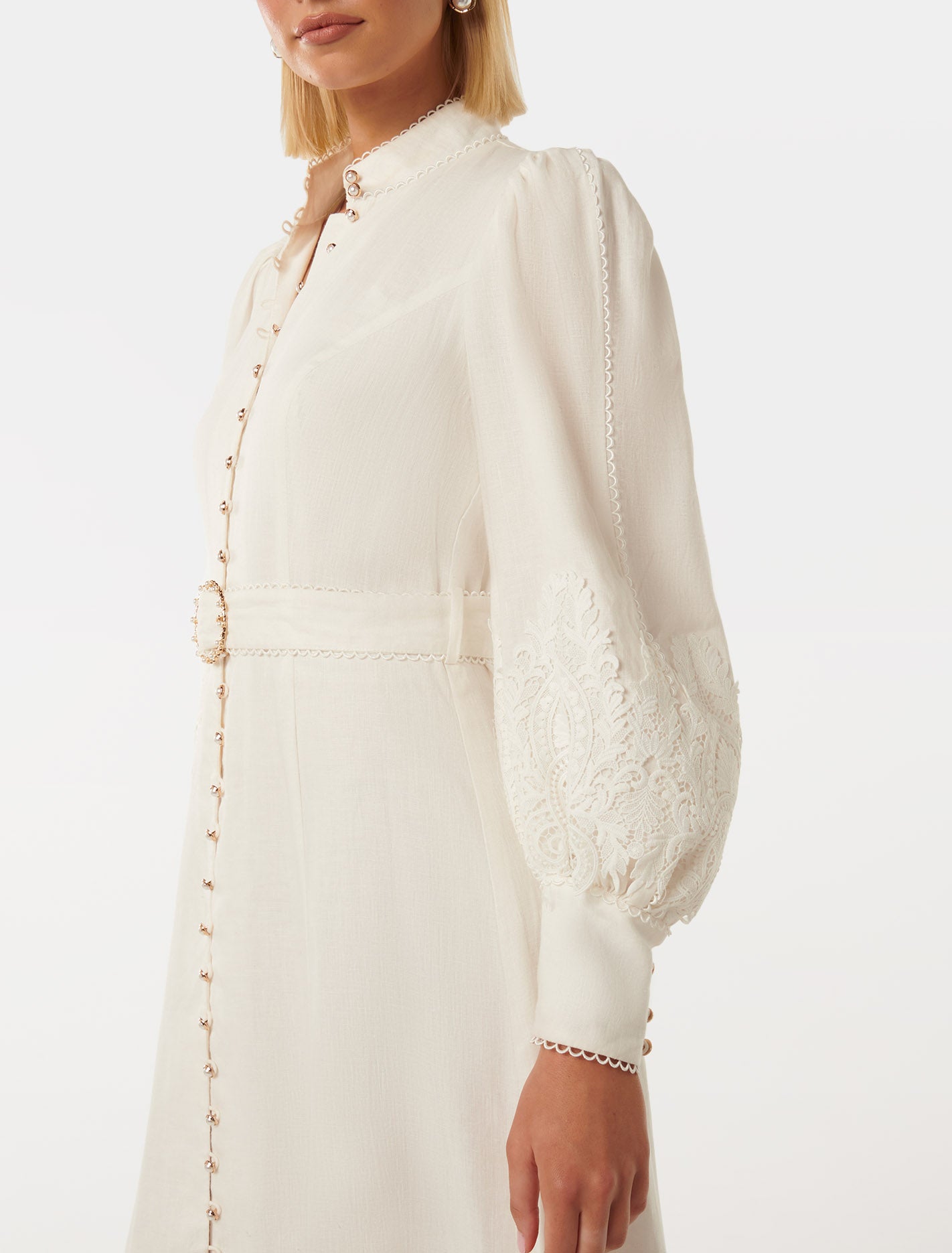Allegra Lace Detail Midi Ivory