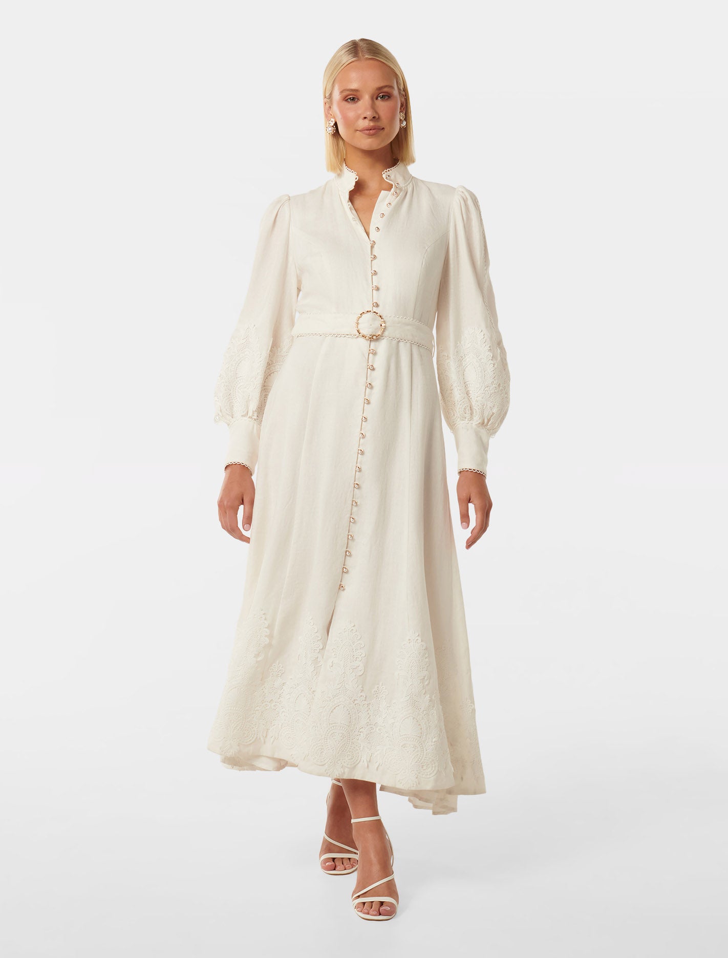 Allegra Lace Detail Midi Ivory