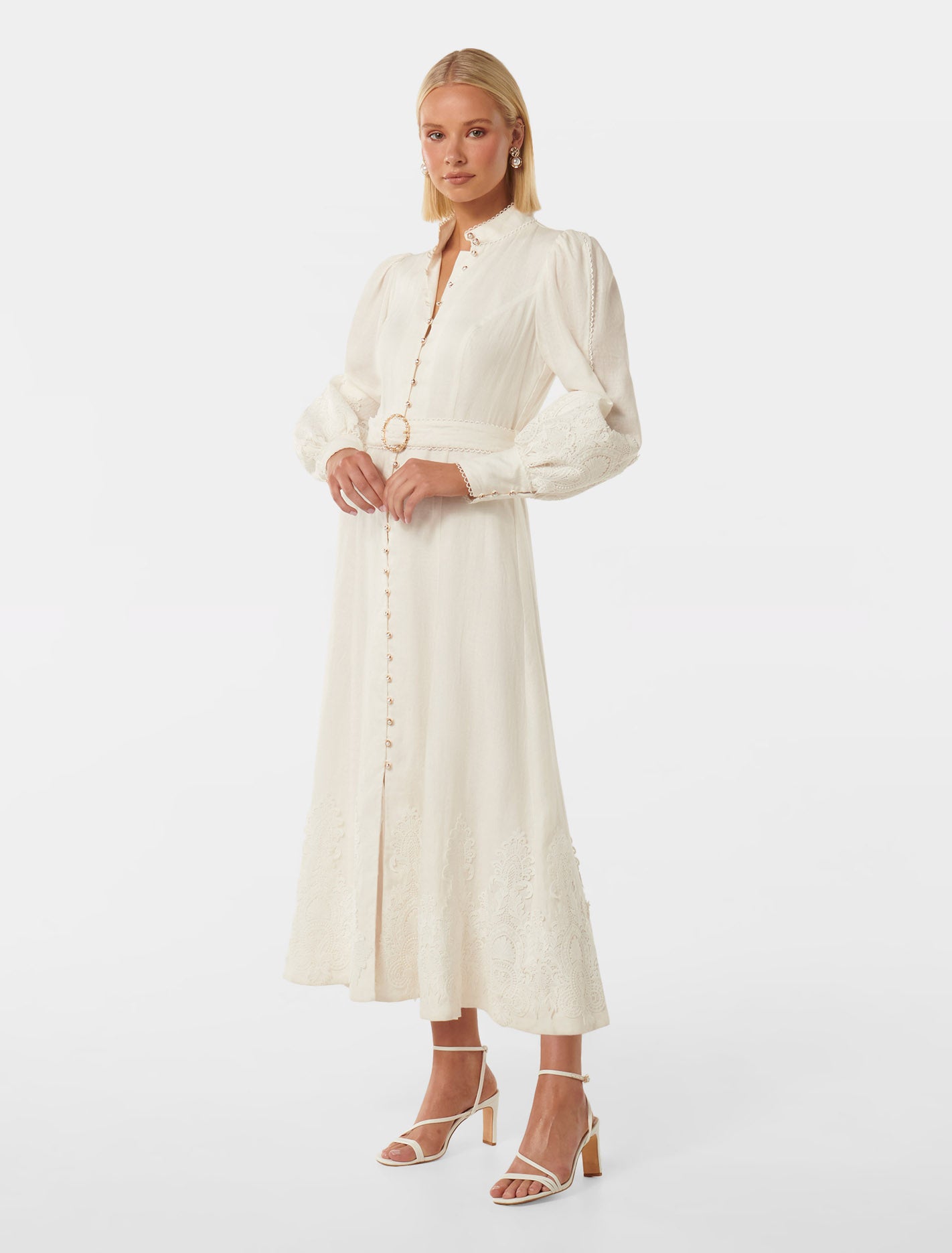 Allegra Lace Detail Midi Ivory
