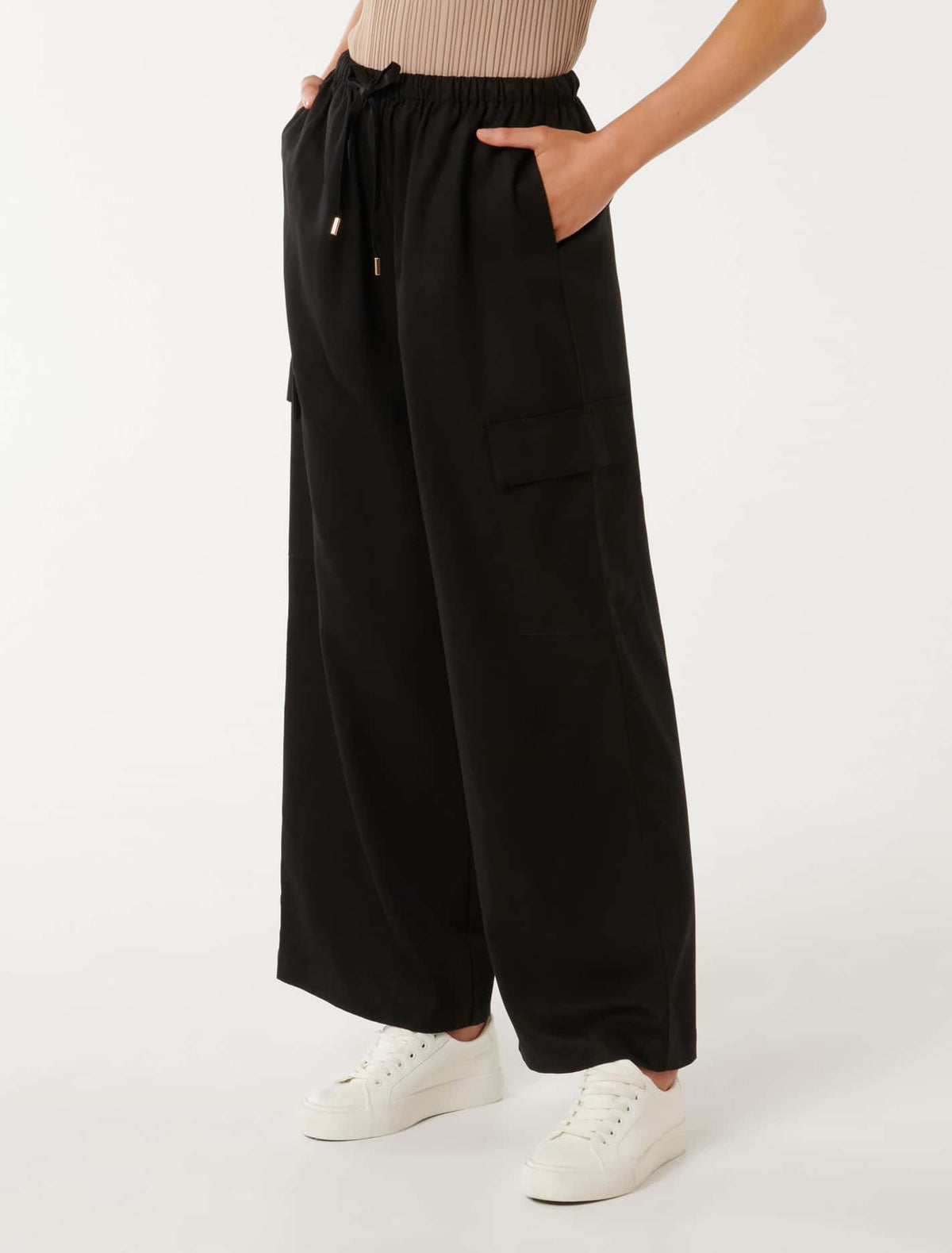 Elsie Elastic Waist Cargo Black