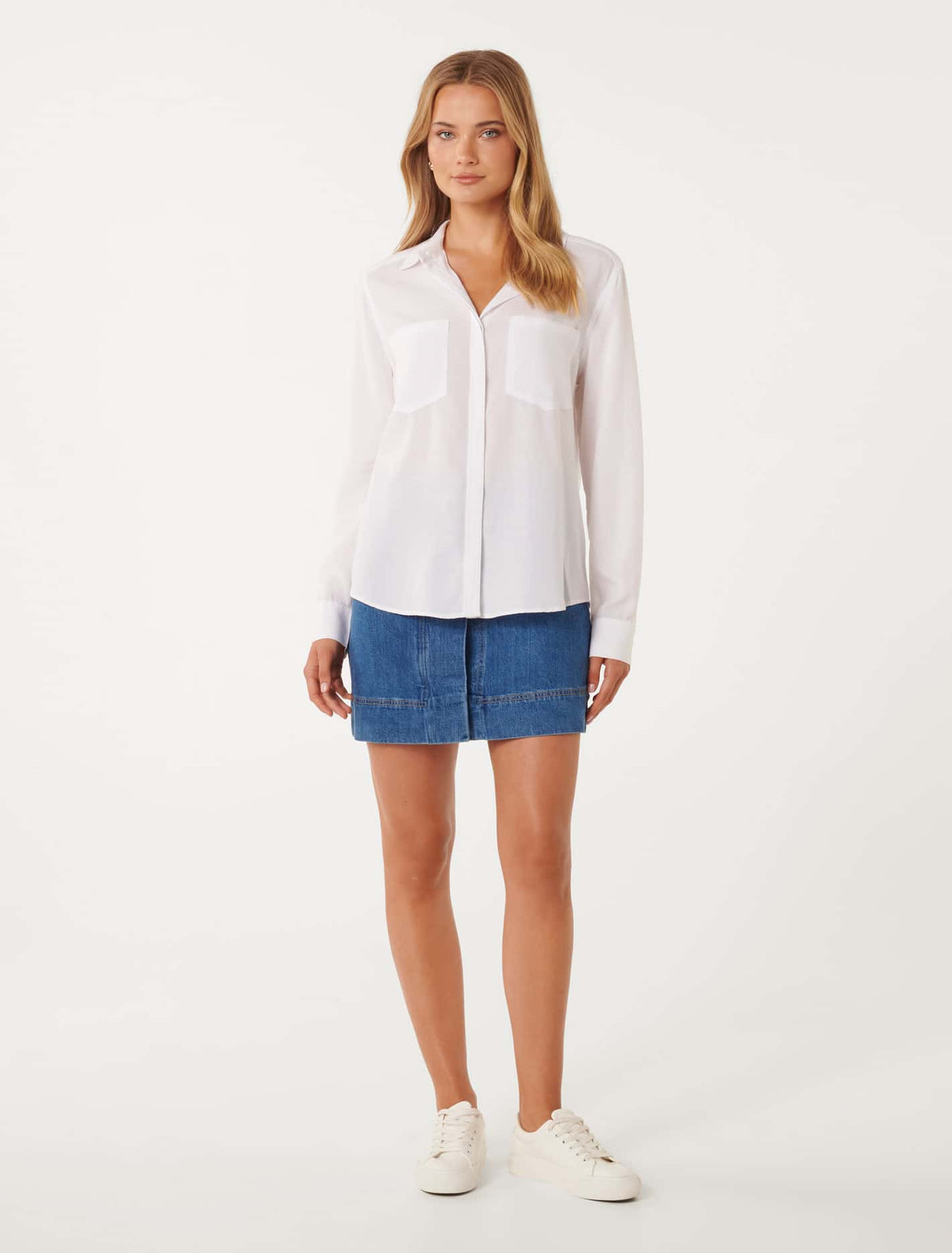 Abigail Long Sleeve Denim Blouse White