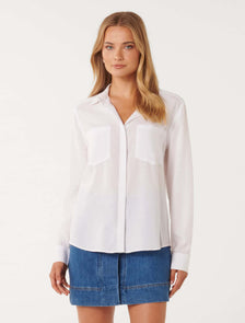Abigail Long Sleeve Denim Blouse White