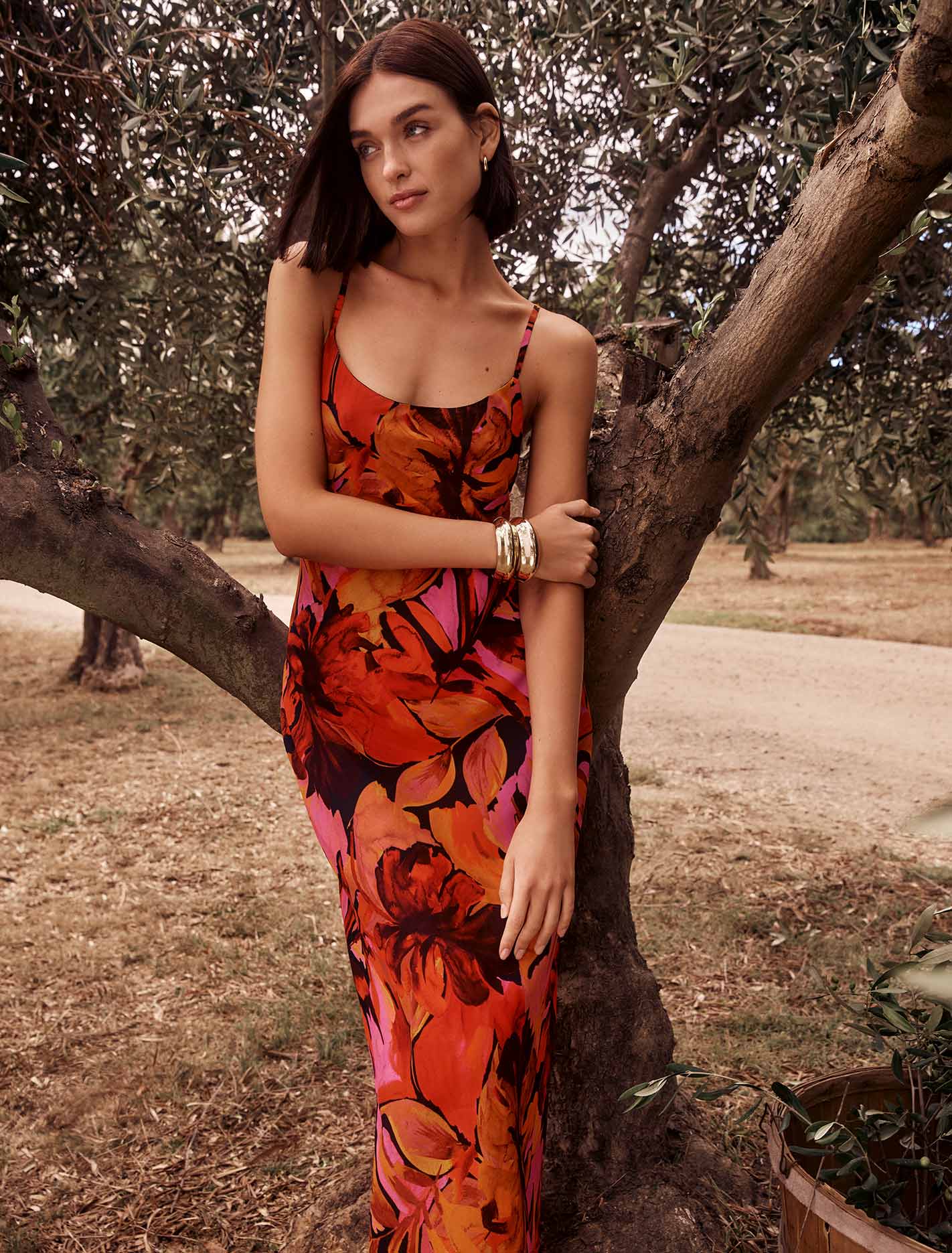 Valentina Strappy Slip Dress Rust Capella Tropical