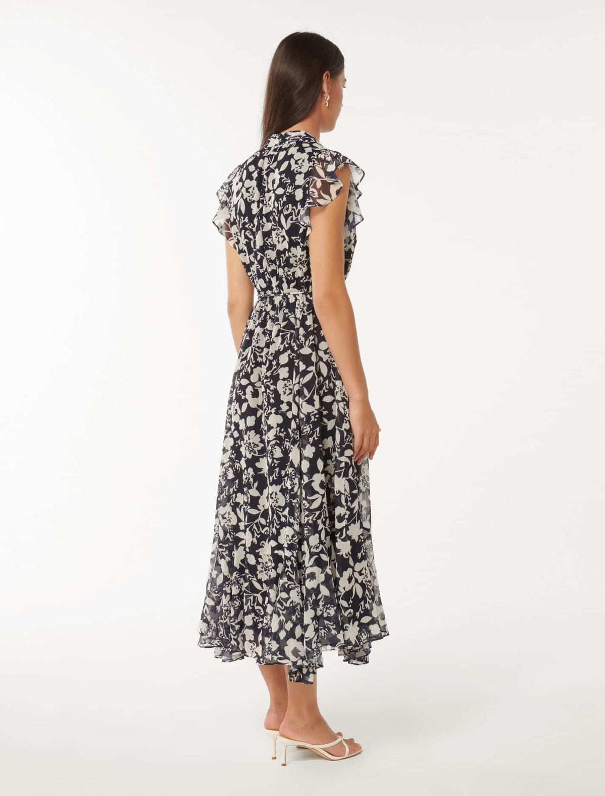 Maxine Ruffle Sleeve Midi Cream Cove Floral