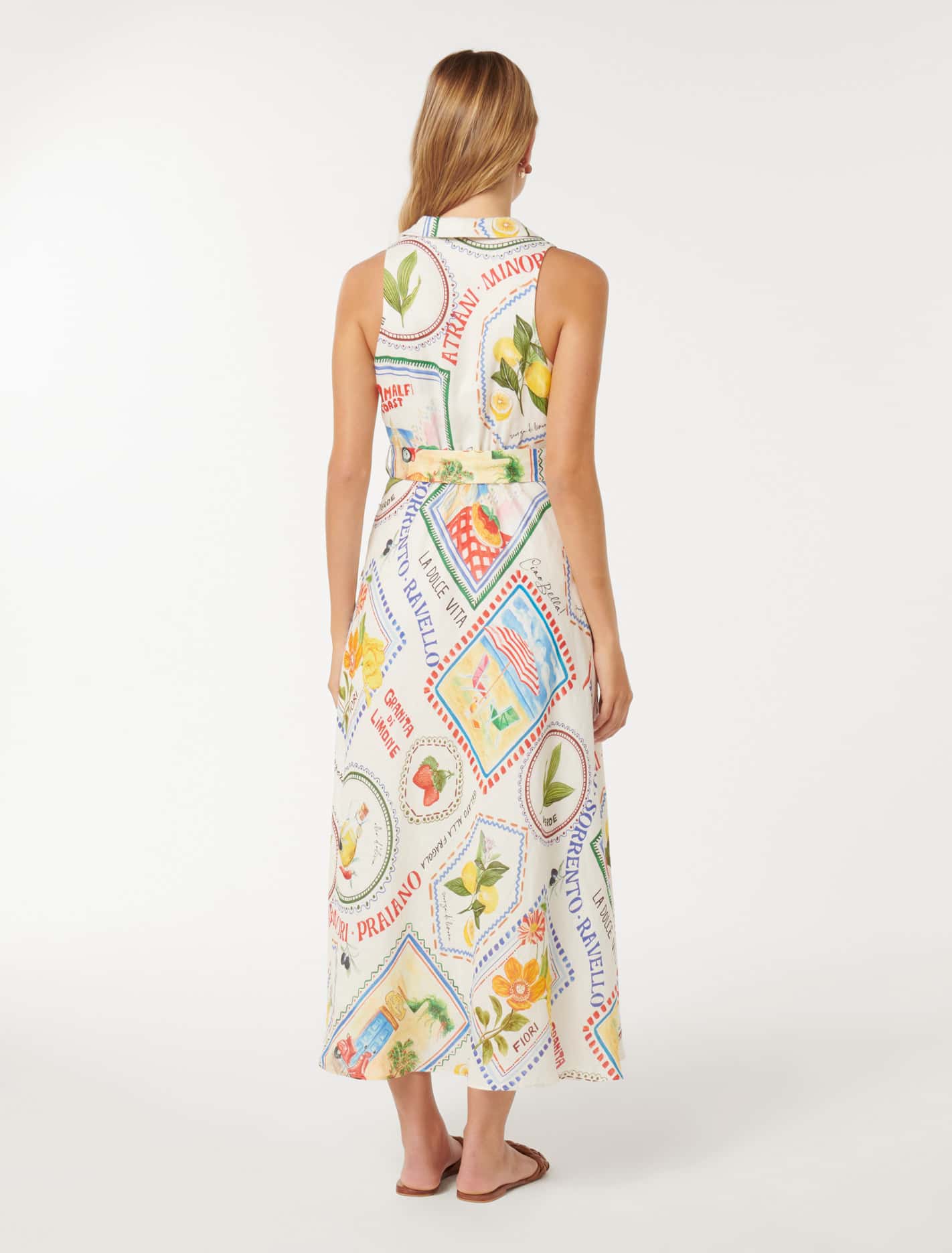 Paulina Collar Detail Belted Midi Amalfi Postcards