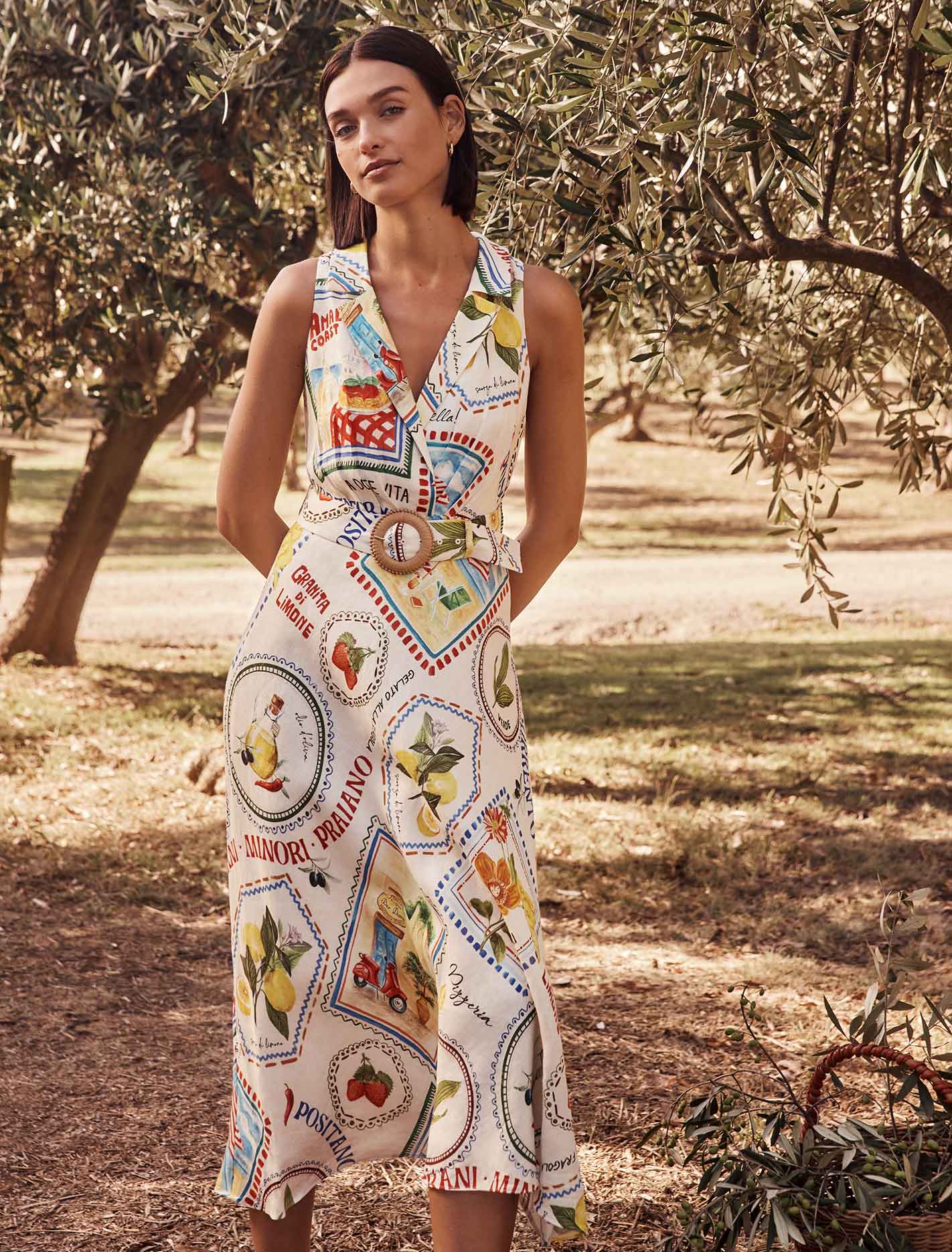 Paulina Collar Detail Belted Midi Amalfi Postcards
