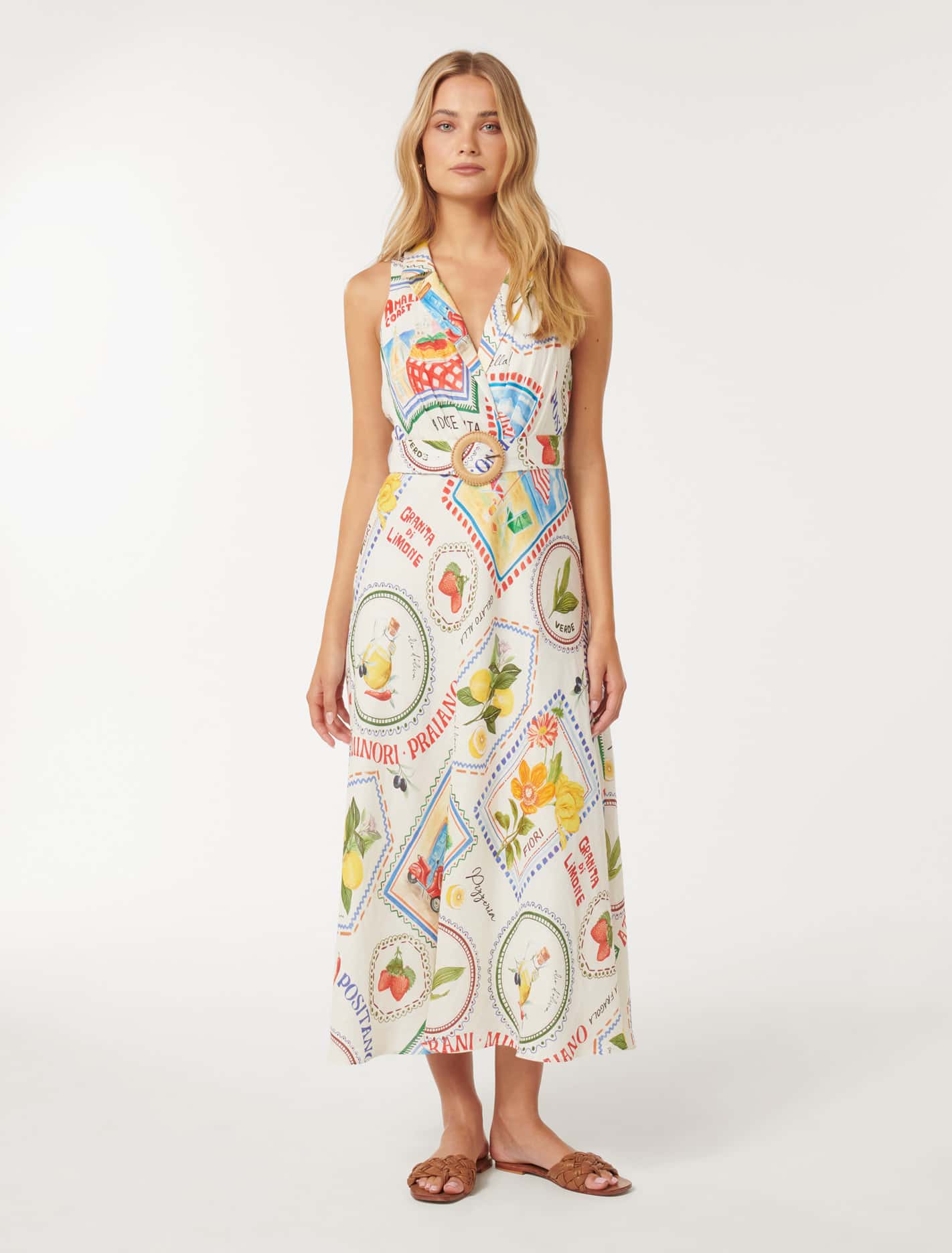 Paulina Collar Detail Belted Midi Amalfi Postcards