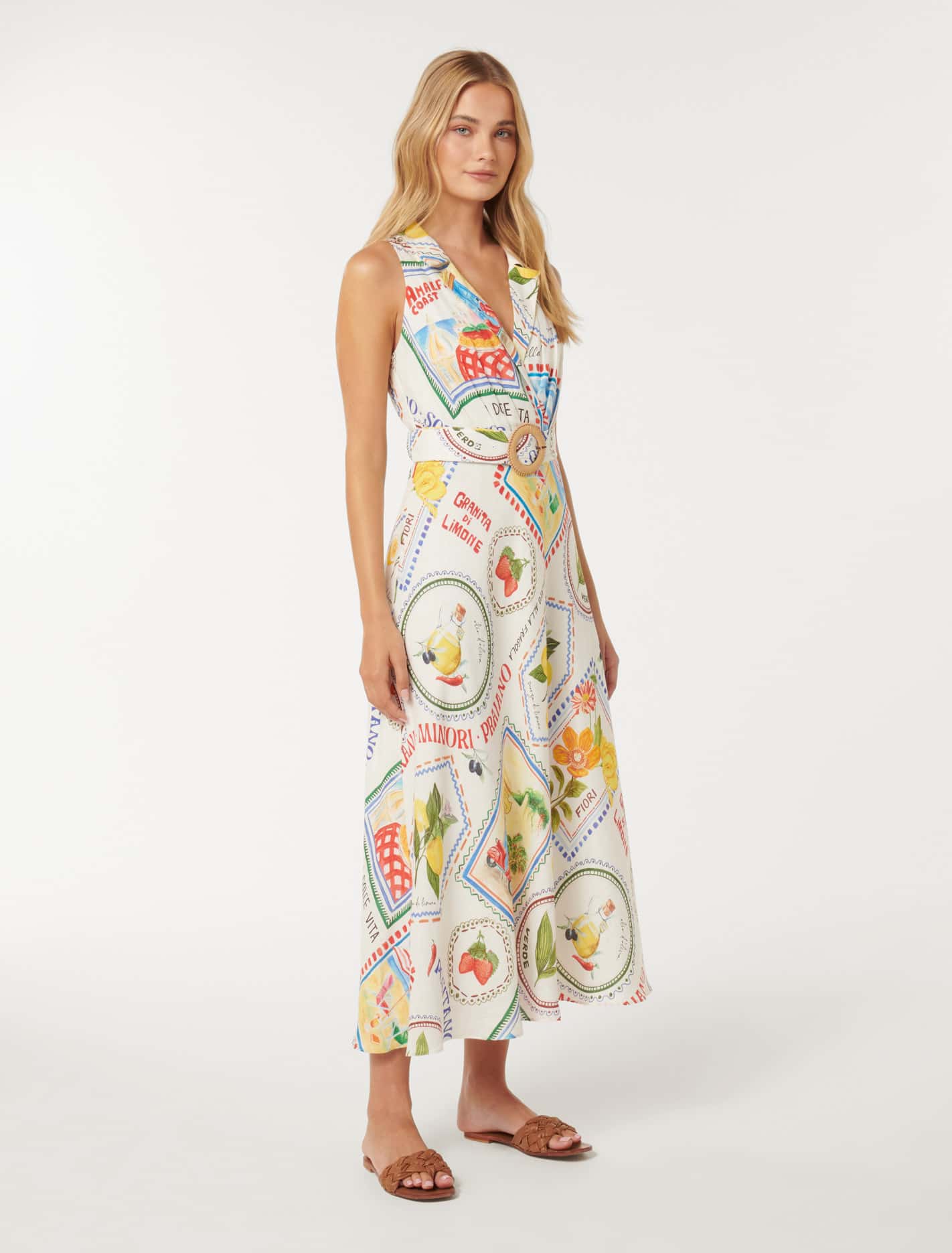 Paulina Collar Detail Belted Midi Amalfi Postcards