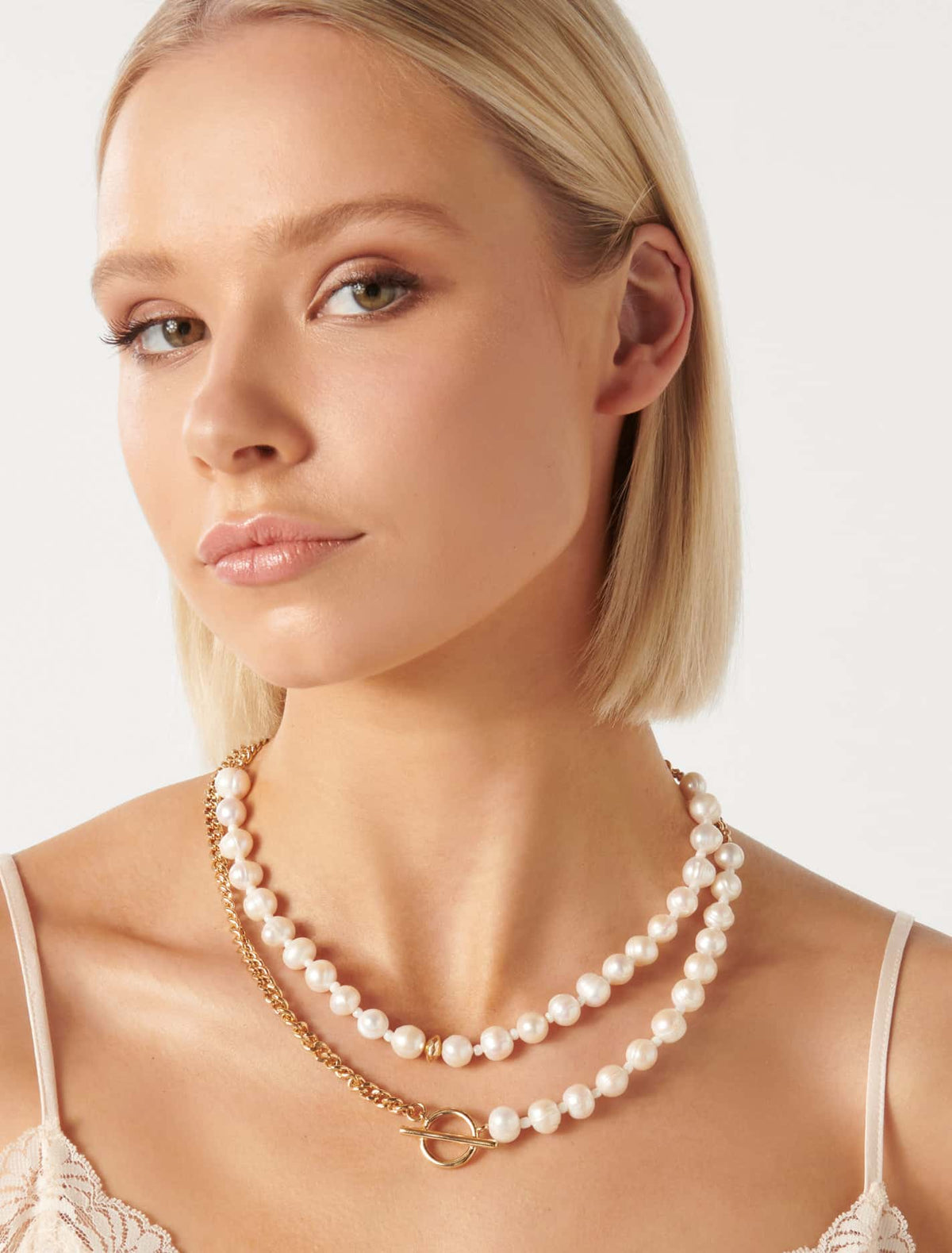 Signature Tamsin Double Glass Pearl Necklace Pearl & Gold
