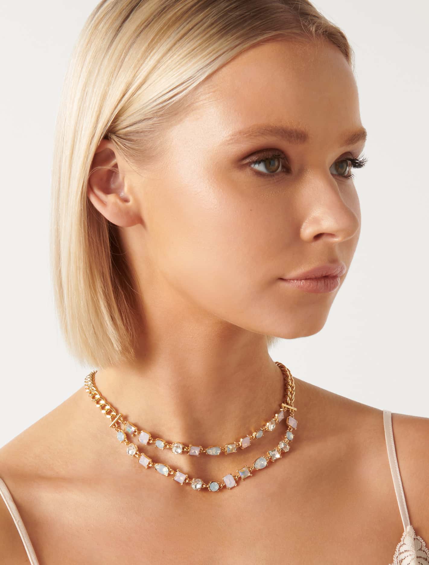 Signature Isabelle Glass Stone Layered Necklace Gold / Opal