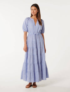 Gabbie Tiered Midi Blue Stripe