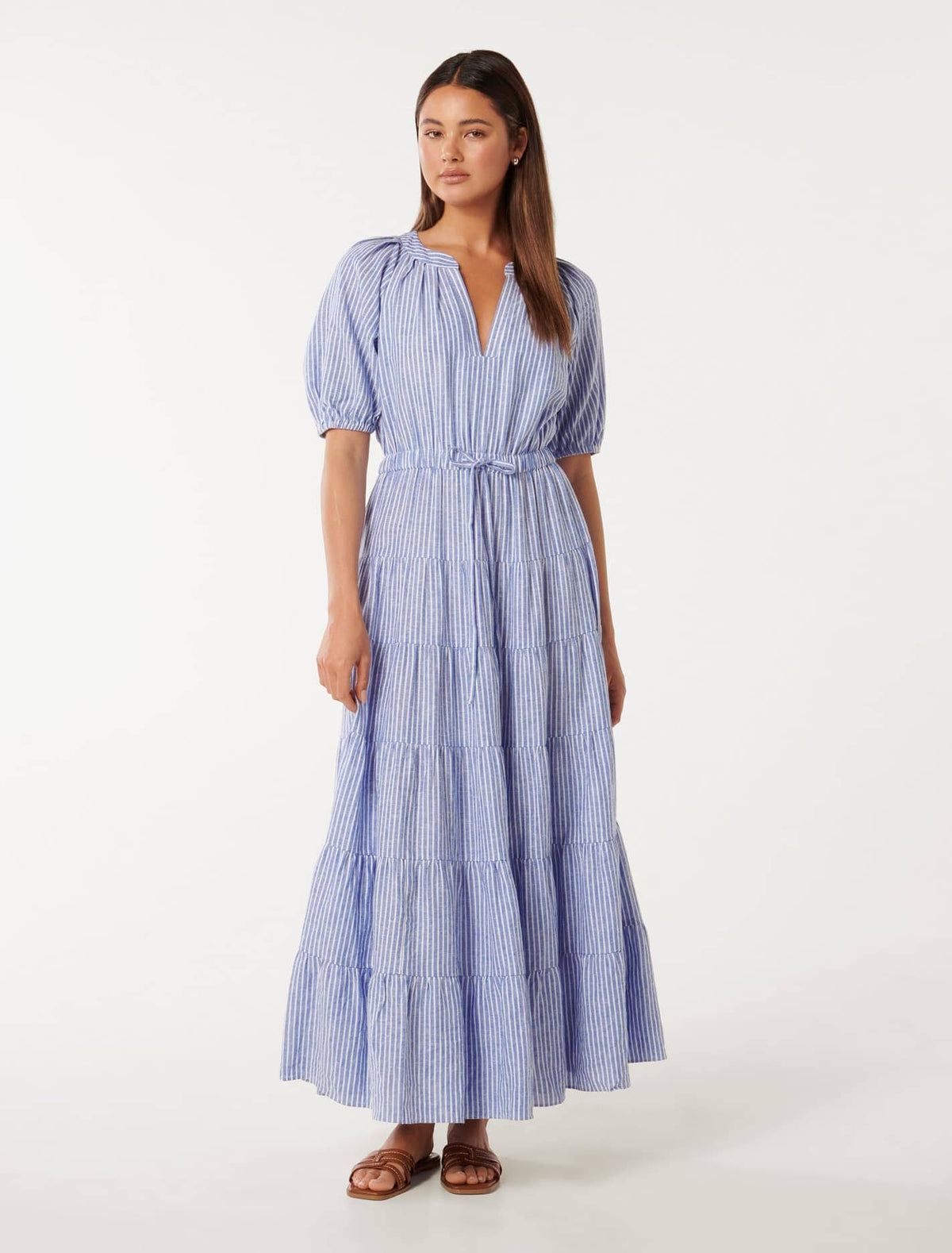 Gabbie Tiered Midi Blue Stripe