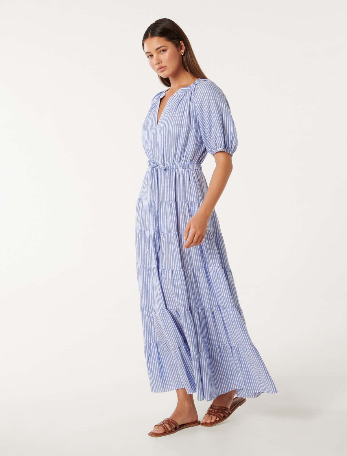 Gabbie Tiered Midi Blue Stripe